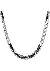Edelstahlkette Firetti "Schmuck Geschenk Edelstahl Leder Halsschmuck Halskette Panzerkette", schwarz (edelstahlfarben, schwarz), Halsketten, Damen, Edelstahl Leder, L: 55 B: 10mm, Edelstahl, Leder, Edelstahlkette, B:10mm