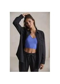 Blusenshirt Buffalo, Damen, Gr. 32/34, grau (dunkelgrau), Obermaterial: 100% Baumwolle, unifarben, used, loose fit h&uuml;ftbedeckend, hoch geschlossener Ausschnitt, Manschette, Shirts Blusenshirt, Loungeshirt im Used-Look, Loungewear