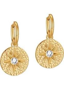 Paar Creolen Firetti "Schmuck Geschenk Edelstahl Ohrschmuck Ohrringe M&uuml;nze", gold (gelbgoldfarben, kristallwei&szlig;, kristallwei&szlig;), Ohrringe, Damen, 10mm, Edelstahl, mit Zirkonia (synth.) - Einh&auml;nger abnehmbar