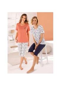 w&auml;schepur Capri-Pyjama W&Auml;SCHEPUR, Damen, Gr. 48/50, bunt (wei&szlig;, bedruckt, papaya), 100% Baumwolle, Homewear-Sets