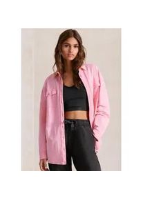 Blusenshirt Buffalo, Damen, Gr. 44/46, pink, Obermaterial: 100% Baumwolle, unifarben, used, loose fit h&uuml;ftbedeckend, hoch geschlossener Ausschnitt, Manschette, Shirts Blusenshirt, Loungeshirt im Used-Look, Loungewear