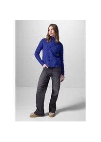 Strickpullover STREET ONE STUDIO, Damen, Gr. 46, blau (force blau), Web, 35% Baumwolle, 32% Polyacryl, 28% Polyester, 5% Elasthan, unifarben, normal kurz, hoch geschlossener Ausschnitt, B&uuml;ndchen, Pullover Strickpullover, aus softem Materialmix