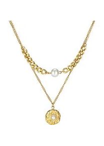Kette mit Anh&auml;nger Firetti "Schmuck Geschenk Edelstahl Halsschmuck Halskette Layer doppelreihig", gold (gelbgoldfarben, wei&szlig;), Halsketten, Damen, Edelstahl Perlen, L: 56,5, Edelstahl, Perlen, mit Perle (synth.)