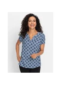 Schlupfbluse Inspirationen, Damen, Gr. 42, blau (jeansblau, ecru, bedruckt), 100% Viskose, bedruckt, gemustert, mehrfarbig, V-Ausschnitt, Blusen Schlupfbluse