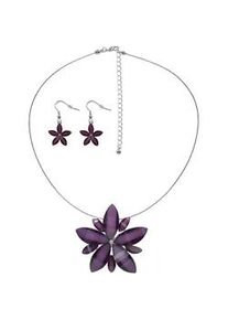 Paar Ohrhaken Steuer "Set aus Collier und Ohrhaken Bl&uuml;te lila", Damen, Gr. one-size, Metall, lila (violett), Ohrringe