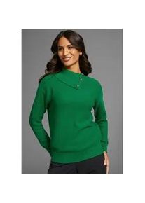 Strickpullover DELMAO, Damen, Gr. 36/38, gr&uuml;n, Strick, Obermaterial: 50% Baumwolle, 50% Polyacryl, clean, unifarben, figurumspielend h&uuml;ftlang, Rippb&uuml;ndchen, Pullover Strickpullover, mit feinem Strickmuster und Zierkn&ouml;pfen