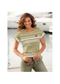 Kurzarmshirt Casual Looks "Shirt", Damen, Gr. 40, gr&uuml;n (lindgr&uuml;n, ecru, bedruckt), 100% Baumwolle, bedruckt, gemustert, gestreift, mehrfarbig, Rundhals, Shirts