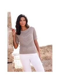 Ajourpullover Classic Basics "Ajour-Pullover", Damen, Gr. 40, grau (taupe), 100% Baumwolle, unifarben, Pullover