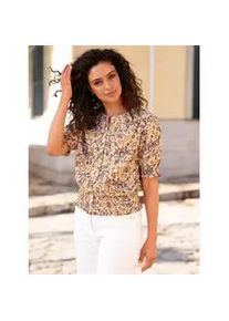 Kurzarmbluse Inspirationen, Damen, Gr. 50, gelb (vanille, sand, bedruckt), 100% Baumwolle, bedruckt, gebl&uuml;mt, gemustert, mehrfarbig, Rundhals, Blusen