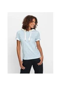 Kapuzenshirt Casual Looks "Kapuzen-Shirt", Damen, Gr. 44, blau (eisblau, ecru, geringelt), 100% Baumwolle, gemustert, gestreift, mehrfarbig, Shirts Kapuzenshirt