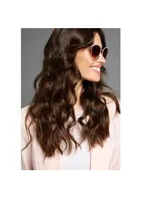 Sonnenbrille Laura Scott, Damen, bunt (goldfarben, rosa), gemustert, gl&auml;nzend, kontrastfarbene Details, Sonnenbrillen Sonnenbrille, mit golffarbendem Vollrand und rosa Halbbesatz - NEW