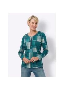 Langarmshirt Classic Basics "Langarm-Shirt", Damen, Gr. 54, blau (aquapetrol, salbei, bedruckt), 100% Baumwolle, gemustert, mehrfarbig, Rundhals, Shirts Langarmshirt