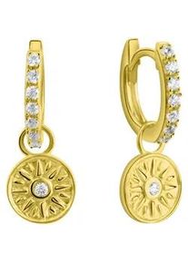 Paar Creolen Firetti "Schmuck Geschenk Silber 925 Ohrschmuck Ohrringe Sonne", gold (gelbgoldfarben, kristallwei&szlig;, kristallwei&szlig;), Ohrringe, Damen, Silber 925 (Sterlingsilber), mit Zirkonia (synth.) - Einh&auml;nger abnehmbar