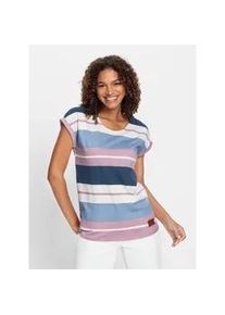 Print-Shirt Casual Looks "Print-Shirt", Damen, Gr. 48, bunt (mauve, dunkelblau, geringelt), 100% Baumwolle, gemustert, gestreift, Rundhals, Shirts