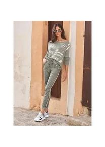 Strickpullover Heine "Pullover", Damen, Gr. 42, gr&uuml;n (khaki), 100% Baumwolle, bedruckt, gemustert, mehrfarbig, Pullover Strickpullover