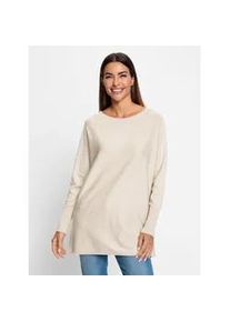 Strickpullover Heine "Pullover", Damen, Gr. 36/38, beige (sand), 42% Viskose, 30% Lyocell, 28% Polyester, unifarben, Pullover Strickpullover