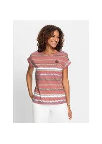 Kurzarmshirt Casual Looks "Shirt", Damen, Gr. 46, rot (rosenholz, ecru, bedruckt), 100% Baumwolle, bedruckt, gemustert, gestreift, mehrfarbig, Rundhals, Shirts