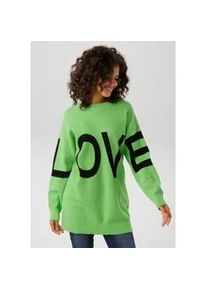 Strickpullover Aniston CASUAL, Damen, Gr. 40, schwarz (apfelgr&uuml;n, schwarz), Strick, Obermaterial: 100% Baumwolle, unifarben mit Farbeinsatz, oversize Po-bedeckend, Rundhals, Strickb&uuml;ndchen, Pullover Strickpullover, mit eingestricktem LOVE-Schriftzug