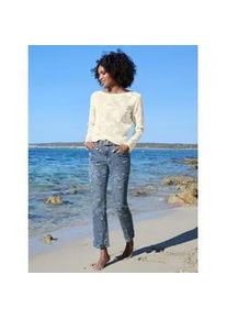 Langarmshirt Heine "Spitzenshirt", Damen, Gr. 38, beige (champagner), 85% Baumwolle, 15% Polyester, unifarben, U-Boot-Ausschnitt, Shirts Langarmshirt