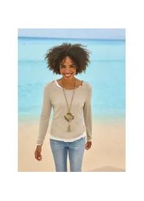 Langarmshirt Heine "Doppelpack Shirts", Damen, Gr. 36, beige (beige, ecru), 95% Viskose, 5% Elasthan, unifarben, Rundhals, Shirts Langarmshirt