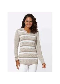 Strickpullover Casual Looks "Pullover", Damen, Gr. 52, beige (sesam, wei&szlig;, gemustert), 100% Baumwolle, 0% Polyacryl, gemustert, Pullover Strickpullover