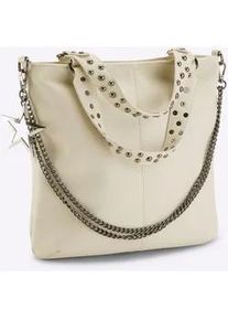 Handtasche Heine, Damen, Gr. B/H/T: 32cm x 30cm x 5cm, beige (sand), Metall, Viskosemischung, unifarben, Taschen Handtasche