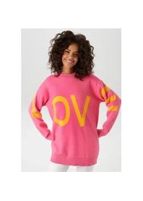 Strickpullover Aniston CASUAL, Damen, Gr. 40, pink (pink, hellorange), Strick, Obermaterial: 100% Baumwolle, unifarben mit Farbeinsatz, oversize Po-bedeckend, Rundhals, Strickb&uuml;ndchen, Pullover Strickpullover, mit eingestricktem LOVE-Schriftzug