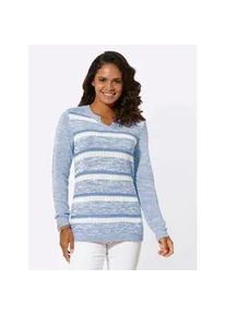 Strickpullover Casual Looks "Pullover", Damen, Gr. 50, blau (bleu, wei&szlig;, gemustert), 100% Baumwolle, 0% Polyacryl, gemustert, Pullover Strickpullover