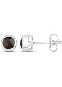 Paar Ohrstecker VIRA JEWELS "925-Sterling Silber rhodiniert gl&auml;nzend Granat rot rund", wei&szlig; (wei&szlig;, rot), Ohrringe, Damen, one-size, 1,1, Silber 925 (Sterlingsilber)