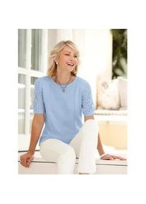 Rundhalspullover Classic Basics "Pullover", Damen, Gr. 46, blau (eisblau), 100% Polyacryl, unifarben, Pullover Rundhalspullover