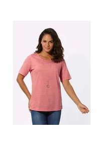 Kurzarmshirt Casual Looks "Ringelshirt", Damen, Gr. 44, rot (koralle, ecru, geringelt), 100% Baumwolle, gemustert, mehrfarbig, Rundhals, Shirts