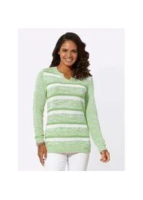 Strickpullover Casual Looks "Pullover", Damen, Gr. 50, gr&uuml;n (reseda, wei&szlig;, gemustert), 100% Baumwolle, 0% Polyacryl, gemustert, Pullover Strickpullover