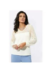 CR&Eacute;ATION L Spitzenshirt CREATION L "Spitzenshirt", Damen, Gr. 42, beige (champagner), 95% Viskose, 5% Elasthan, Spitze:5% Elasthan, 95% Polyamid, unifarben, V-Ausschnitt, Shirts