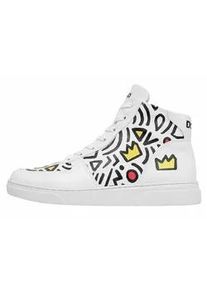 Stiefelette DOGO "Ace Boots Abstract Outline White Damen Stiefeletten", Damen, Gr. 40, Normalschaft, wei&szlig;, Lederimitat, Schuhe Stiefelette, Handgefertigt