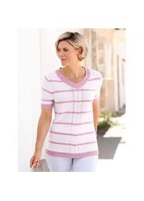 Kurzarmpullover Casual Looks "Kurzarm-Pullover", Damen, Gr. 52, rosa (ros&eacute;), 50% Baumwolle, 50% Polyacryl, gemustert, gestreift, mehrfarbig, Pullover