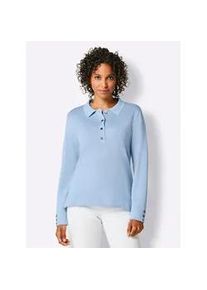 Polokragenpullover CREATION L PREMIUM "Baumwoll-Pullover", Damen, Gr. 50, blau (eisblau), 97% Baumwolle, 2% Polyamid, 1% Polyester, unifarben, Pullover