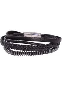 Lederarmband Firetti "Schmuck Geschenk Armschmuck Edelsteinarmband H&auml;matit", schwarz (anthrazit, edelstahlfarben, schwarz, grau, schwarz), Armb&auml;nder, Herren, 20cm, Edelstahl Leder, Edelstahl, Leder, Lederarmband, Made in Germany - mit H&auml;matit