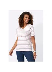 T-Shirt Casual Looks "Shirt", Damen, Gr. 54, wei&szlig; (orchidee, ecru, geringelt), 100% Baumwolle, gemustert, gestreift, mehrfarbig, V-Ausschnitt, Shirts T-Shirt