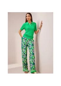 Ajourpullover Heine "Polopullover", Damen, Gr. 44, gr&uuml;n (grasgr&uuml;n), 55% Baumwolle, 45% Viskose, unifarben, Pullover