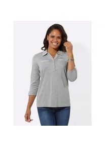 Poloshirt Casual Looks "Poloshirt", Damen, Gr. 50, grau (grau, meliert), 50% Baumwolle, 50% Modal, unifarben, Shirts