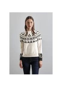 Strickpullover Street One, Damen, Gr. 44, wei&szlig; (cream wei&szlig; melange), Web, 37% Baumwolle, 34% Polyacryl, 26% Polyester, 3% Elasthan, gemustert, normal normal, hoch geschlossener Ausschnitt, B&uuml;ndchen, Pullover Strickpullover, mit Muster