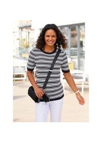 Kurzarmpullover Casual Looks "Pullover", Damen, Gr. 40, schwarz-wei&szlig; (schwarz, wei&szlig;, gemustert), 50% Baumwolle, 50% Polyacryl, gemustert, Pullover