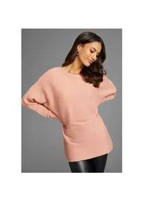 Rundhalspullover Laura Scott, Damen, Gr. 44/46, rosa (altrose, meliert), Strick, Obermaterial: 70% Baumwolle, 30% Polyamid, unifarben, Basic, oversize h&uuml;ftbedeckend, Rundhals, Rippstrickb&uuml;ndchen, Pullover Rundhalspullover, in oversized Form mit Rippstruktur