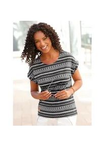 Print-Shirt Casual Looks "Print-Shirt", Damen, Gr. 46, schwarz (schwarz, ecru, bedruckt), 100% Baumwolle, gemustert, mehrfarbig, Rundhals, Shirts