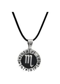 Kette mit Anh&auml;nger Firetti "Schmuck Geschenk Edelstahl Leder Halsschmuck Halskette Sternzeichen", wei&szlig; (silberfarben, schwarz, kristallwei&szlig;), Halsketten, Damen, Skorpion, Edelstahl Leder, L: 80 B: 2mm, Edelstahl, Leder, Made in Germany - mit Similistein, B:2mm