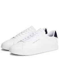 Sneaker Tommy Hilfiger "TH COURT LTH DETAIL ESS", Herren, Gr. 42, bunt (wei&szlig;, dunkelblau), Leder, Lederimitat, unifarben mit Farbeinsatz, Schuhe Sneaker, Freizeitschuh, Halbschuh, Schn&uuml;rschuh mit seitlichem Logoschriftzug