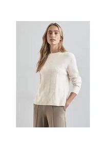 Strickpullover Street One, Damen, Gr. 44, wei&szlig; (cream wei&szlig; melange), Web, 35% Baumwolle, 32% Polyacryl, 28% Polyester, 5% Elasthan, unifarben, normal normal, hoch geschlossener Ausschnitt, B&uuml;ndchen, Pullover Strickpullover, mit Stehkragen