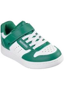 Sneaker Skechers "QUICK STREET", Damen, Gr. 29, gr&uuml;n (gr&uuml;n, wei&szlig;), Lederimitat, kontrastfarbene Details, Schuhe Sneaker, Retro Sneaker mit Klettverschluss, Gr&ouml;&szlig;enschablone zum Download