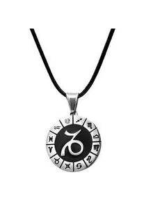 Kette mit Anh&auml;nger Firetti "Schmuck Geschenk Edelstahl Leder Halsschmuck Halskette Sternzeichen", wei&szlig; (silberfarben, schwarz, kristallwei&szlig;), Halsketten, Damen, Steinbock, Edelstahl Leder, L: 80 B: 2mm, Edelstahl, Leder, Made in Germany - mit Similistein, B:2mm