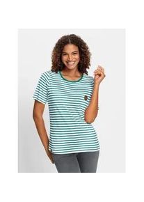 T-Shirt Casual Looks "Shirt", Damen, Gr. 50, gr&uuml;n (smaragd, wei&szlig;, gestreift), 50% Baumwolle, 50% Modal, gemustert, mehrfarbig, Rundhals, Shirts T-Shirt